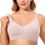 Gratlin Women's Plus Size Cotton Nursing Bra Breastfeeding Maternity Wireless Bralette Lace Rose Smoked 40F