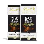 LINDT Excellence Dark 70% Cocoa Chocolate Bar and LINDT Excellence Dark 85% Cocoa Chocolate Bar | Pack of 2 | 100gm