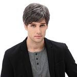 OSEN Men's Natural Hair Full Head Black Grey Hair Wig with 2 Piece Wig Cap (Black Grey)