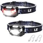 LE Head Torch Rechargeable, [2 Pack] Super Bright LED Headlamp Waterproof with 5 Lighting Modes, 30 Hours Runtime, Red Warning Lights, Lightweight Headlight for Running