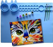 Worison Silicone Painting Mat with Brush Holders Multifunction Craft Mat for Crafts with Bunny Cups Painting Mats 15.7 x 19.5 Inch (Blue)