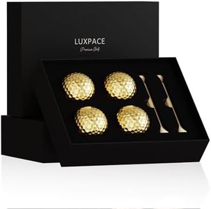 LUXPACE 2-Layers Premium Golf Ball - Performance Golf Ball for Distance and Straighter Shots, Personalized Antique Gifts for Men Golf with 6 Tees Gift Set (4 Pack Golden, Standard)