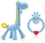 Teething Toys for Baby, Teething Giraffe Toy, 2 Pack Silicone Baby Teether Toys, Easy to Hold and Clean Up, Teething Ring for 3 Months Above Infant Sore Gums Pain Relief (Blue)