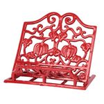 Minluful Cookbook Stand Cast Iron Recipe Holder for Kitchen Counter, Vintage Metal Cookbook Holder for Books IPad Stands for Table & Countertop, Red