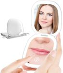 Compact LED Magnifying Travel Makeup Mirror 1X/10X Magnification Small Hand Pocket Mirror 3 Light Colors Dimmable Double Sided USB Rechargeable Touch Screen, Portable Cosmetic Mirror(White)