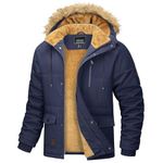 MAGCOMSEN Mens Work Jacket with Hood Parka Coat Long Jackets for Men Winter Thermal Thick Jackets with Fleece Lined Snow Coats Outdoor Hiking Camping Fishing Jackets with Zip Pockets, Navy