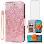 Compatible with LG K51/Reflect LTE/Q51 Wallet Case and Tempered Glass Screen Protector Flip Cover Card Holder Stand Cell Phone Cases for LGK51 K 51 51K L555DL 2020 LGK51Phone LG51Cases Women Rose Gold
