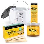 Mylee Waxing Kit, with White Thermostatic Control Wax Heater, Mylee 450g Honey Soft Wax, 100x Waxing Strips, 100x Disposable Wooden Waxing Spatulas