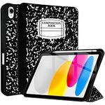 TopPerfekt iPad 10th Generation Case 2022 10.9 inch 2022 A2757 A2777 A2696, TPU Shockproof Frame and Protective Leather Cover [Built-in Pencil Holder, Support Auto Sleep/Wake] Black Composition Book