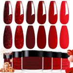 Dip Powder Set, Honey Joy 6 Colors Classic Red Collection Glitter Dipping Powder Set Nail Art Manicure DIY Salon Home Gifts for Women, No Need Nail Lamp Cured, DP-T