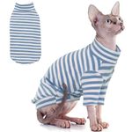 PUMYPOREITY Sphynx Cat Clothes, Soft Hairless Cats Shirt with Sleeves, Stretchy Cat Sweater, Pullover Cat Pajamas Jumpsuit, Turtleneck Cat Outfit for Sphynx Cornish Rex, Devon Rex, Blue, L