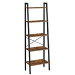 VASAGLE Ladder Shelf, 5-Tier Industrial Bookcase, Storage Unit, with Metal Frame, for Living Room, Kitchen, Rustic Brown LLS45X