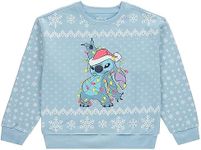 Disney Ladies Lilo and Stitch Sweatshirt - Ladies Classic Lilo and Stitch Light Up Ugly Christmas Crewneck Sweatshirt, Blue, Large