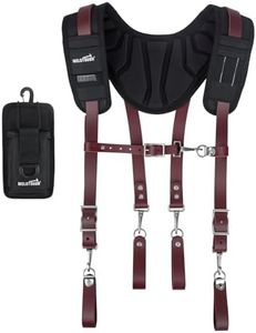 MELOTOUGH Oil Tanned Leather Padded Tool Belt Suspenders for Men,Carpenter Tool Bag Suspenders- Heavy Duty & Padded Support w/Adjustable Chest Strap,Electrical Worker,Red Brown
