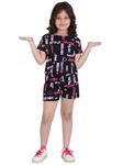 Ninos Dreams Girls 100% Cotton Half Sleeves Coord Set with Shorts/Day wear Set/Nightwear Set (10-12 Years, Navy Blue)