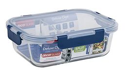 Décor Deluxe Clips Glass Food Storage Container with Split Compartments, BPA-Free Airtight & Leakproof Lid Storage Container, Dishwasher, Freezer & Microwave Safe, Odour Resistant Glass Jar, 980ml