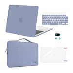 MOSISO Compatible with MacBook Air 13.6 inch Case 2022 2023 2024 Release M3 A3113 M2 A2681 Touch ID, Plastic Hard Shell&Carrying Sleeve Bag&Keyboard Cover&Webcam Cover&Screen Protector, Lavender Gray