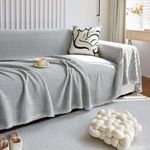 HANDONTIME Grey Modern Sofa Covers Corduroy Jacquard Couch Cover Blanket Gray Couch Cover for Kids Living Room Chenille Couch Covers for Sectional Sofa L Shape Soft Couch Covers for Sofa, 71" X118"