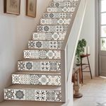 WALPLUS Peel and Stick Stair Riser Decals 15 Strips 39" x 7.1" Vintage Moroccan Stair Stickers Stair Decals Stair Risers Covers Wallpaper for Stairs Easy Installation Home Decor