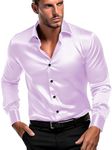 IndoPrimo Men's Classic fit Plain Satin Casual Shirt for Men Full Sleeve (in, Alpha, L, Purple)