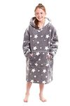 Daisy Dreamer Kids Hoodie Blanket Oversized Ultra Plush Girls Sherpa Giant Big Hooded Sweatshirt, Grey Stars