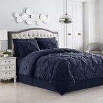 Queen Comforter Set 8 Piece Bed in a Bag with Bed Skirt, Fitted Sheet, Flat Sheet, 2 Pillowcases, 2 Pillow Shams, Queen, Pintuck Navy