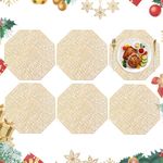 Homcomoda Placemats for Dining Table Set of 6 Place Mats Octagonal Non Slip for Dinner Table (Gold)