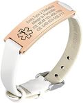 VNOX Customize Medical ID Leather Bracelet for Women Girl Personalise Engraving Medical Alert Leather Wrist Cuff Bracelet Satinless Steel Engraving Metal and Clasp,RW Color
