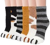 6 Pairs Womens Fuzzy Socks Winter Warm Soft Cozy Fluffy Microfiber House Sleeping Slipper Socks Christmas Gifts, B1-cat Socks 01, Large