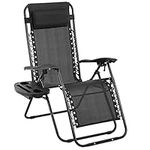 FDW Zero Gravity Chair,Zero Gravity Lounge Chair,1/2 Pack Folding Lawn Chair Adjustable Reclining Patio Chairs with Pillow and Side Table for Pool Yard with Cup Holder (1, Black)