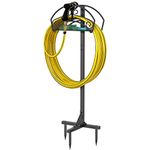 Mutool Garden Hose Holder, Hose Pipe Holder Freestanding Hose Stand Detachable Metal Garden Water Hose Storage Organizer, Heavy Duty Garden Pipe Stand with One More Layer of Storage, Black