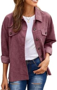 Meufam Women's Corduroy Shirts Casual Button Down Shacket Long Sleeve Blouses Tops Jacket with Pocket (Brown,X-Large,UK,Alpha,Adult,Female,XL,Regular,Regular)