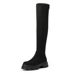 DREAM PAIRS Women's Over The Knee Platform Thigh High Boots Long Stretch Soft Chunky Lug Sole Fall Boots, Black Suede, 11