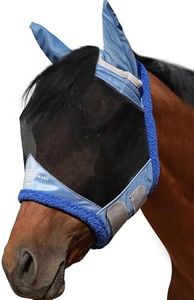 Harrison Howard Horse Fly Mask UV Protective Fine Mesh with Extra Wool Soft Touch on Skin Fly and UV Protection Aquamarine L