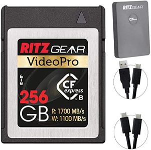 Ritz Gear CFExpress Type B 256GB Card (1700/1100 R/W), Pairs with Compatible Canon & Panasonic DSLR Cameras. Includes CFexpress Type B Card Reader. (Not Recommended for Nikon Cameras)