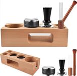 Espresso Accessories Kit 5-PCS Including Wooden Portafilter Station Organizer | 58MM Coffee Distributor | 58MM Tamper Press | WDT Stirrer Needle | Coffee Mat Brush, Multipurpose Espresso Tools