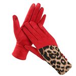 Belle Dame Women’s Leopard Print Gloves Touchscreen Gloves Texting Gloves Animal Print Gloves Warm Fleece Lined Stretch Winter Gloves for Women (GL608-RD)