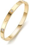 PDWZNBA 18K Gold Plated Love Friendship Bracelet with Cubic Zirconia Stones Bangle Cuff Best Gifts with Crystal for Mother's Day Valentine's Day Wedding Couples and Birthdays, 6.3 Inch, Stainless