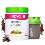 OZiva Protein & Herbs for Women (Chocolate) to Reduce Body Fat, Manage Weight & Metabolism | Protein Powder for Women with 23g Whey Protein, No Added Sugar, Certified Clean 1lbs with shaker