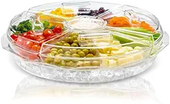 Chef's Star Clear Extra Large Acrylic Appetizer Serving Tray, 8 Compartment Vegetable Tray with Lid, Shrimp Cocktail Serving Dish, Large Iced Food Platter for Breakfast, Lunch, Dinner, Picnics Parties