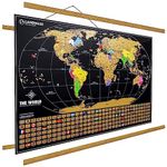 Landmass Scratch Off World Map, with Wood Hanger Frame, Extra Large 36x24 Inch Travel Map Poster, Scratchable Flags and Countries, Wall Art for Travelers, Adventure Gift for Home or Office Decor