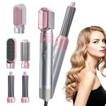 TechKing (LIMITED TIME DEAL WITH 15 YEARS WARRANTY) 5 in 1 Hot Air Styler Hair Dryer Comb Multifunctional Styling Tool for Curly Hair machine for Straightening Curling Drying Combing Scalp Massage Styling Hair Straigtener For Women -BABY PINK