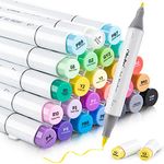 24 Ohuhu Alcohol Markers Brush Tip: Double Tipped Alcohol Based Art Markers for Kids Artists Sketching Adult Coloring, 24 Basic Colors, 1 Alcohol Marker Blender Soft Brush & Fine, New Year Pen Gift