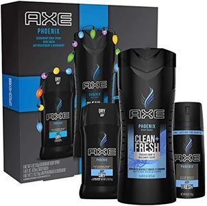 AXE Phoenix Holiday Gift Set With Body Spray, Antiperspirant & Deodorant Stick and Body Wash for Grooming 3 count