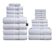 LANE LINEN Luxury Cotton Bathroom Towel Set - 100% Cotton, Zero Twist, Quick Dry, Extra Absorbent, Super Soft - 18 Piece Set With Bath, Hand, and Wash Towels - White