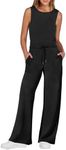 ANRABESS Womens Jumpsuits 2024 Casual Summer Dressy Romper Sleeveless Wide Leg Long Pants Outfits Fashion Travel Clothes, Black, Medium