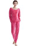 Women's Sweatsuit Set Velour Long Sleeve Sweat Suits 2 Piece Tracksuits, Coral, Small