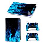 Khushi Decor Blue Fire UV 3M Vinyl Sticker Decals for Playstation 5 Disk Version Console and Two Dual Sense 5 Sticker Skins Black PS5 Skin Console and Controller Design [Video Game]