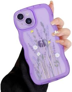 Ownest Compatible with Clear iPhone 13 Case Cute Curly Wave Bumper Flowers Pattern Aesthetic Design Case for Girls Women Soft TPU Protective Phone Cover-Purple Floral