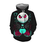 M_Eshop Unisex Novelty 3D Printed Jack Skellington Pullover Nightmare Before Christmas Hoodie (Black, L)